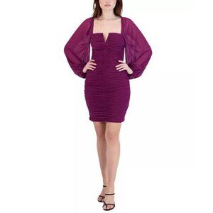 New BCBGENERATION Womens Ruched Bodycon Dress Long Sheer Sleeves Size 4